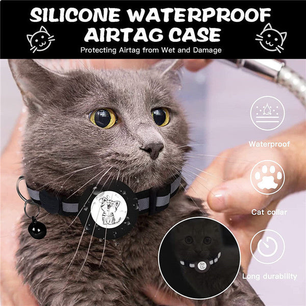 HKM-6178877 Reflective Striped Cat Collar with Anti-Missing Apple Airtag Tracker Sleeve