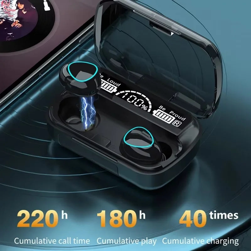 HKM-617939 Wireless Bluetooth Earbuds with Digital Display, Waterproof Design, Noise Reduction, and Power Bank Charging for Sports and Gaming