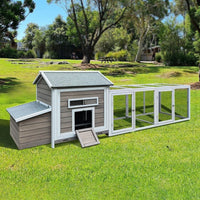 HKM-617939 Wooden Chicken Coop 118 Inch Outdoor Hen Poultry Cage with Free Range Door and Nest Box