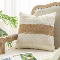 HKM-618003 Bohemian Cotton and Linen Pillow and Cushion Cover, Available in Beige and Khaki, Multiple Sizes