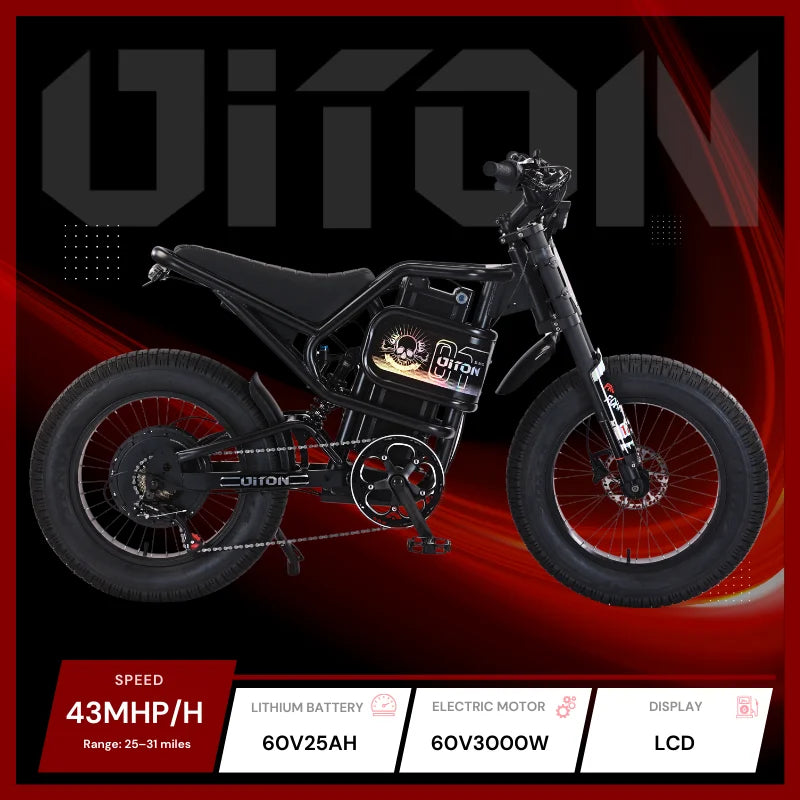HKM-618259 S300 60V 25Ah High-Speed Electric Bike for Off-Road Use, Removable Battery, Hydraulic Disc Brakes, 70KM/H Max Speed