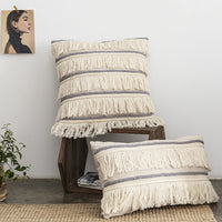 HKM-618323 Nordic Cotton Hemp Tassel Throw Pillow Cover - Square 45x45cm & Rectangular 50x30cm