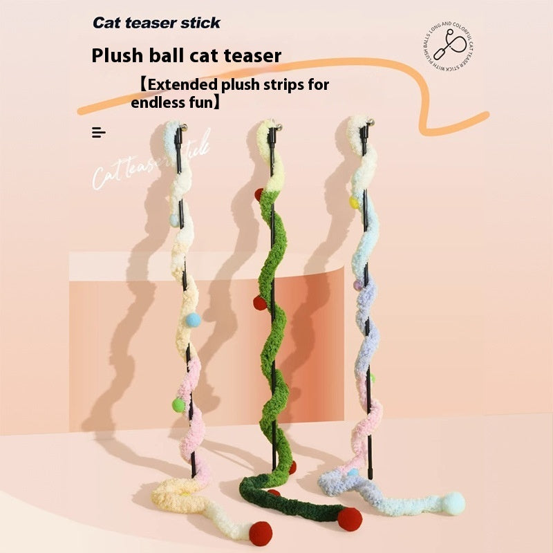 HKM-6183485 Self-Hi Relief Gradient Pink and Green Plush Cat Teaser Toy with 46cm Pole and 83cm Rope
