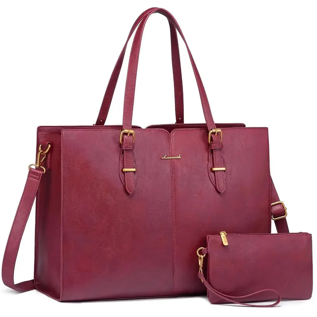 HKM-618643 Ladies Work bag with compartments Large Waterproof PU Leather Tote Bag for Women - Fits 15.6 to 17-Inch Laptops, Ideal for Business and Office Use