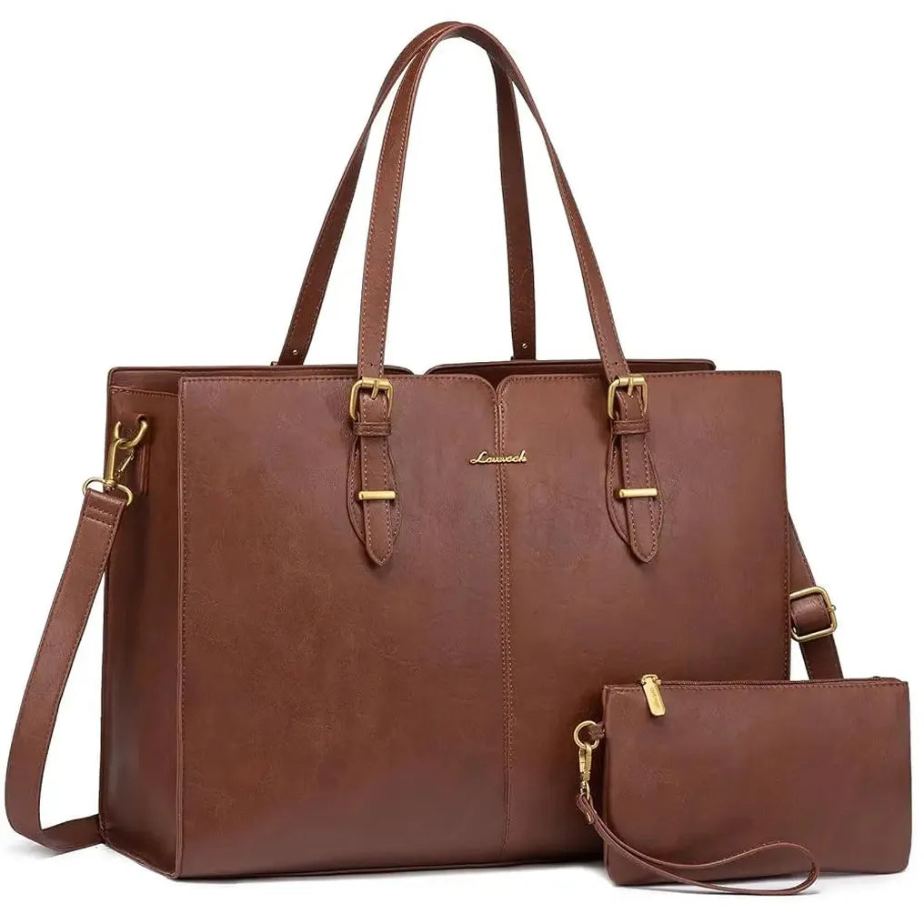 HKM-618643 Ladies Work bag with compartments Large Waterproof PU Leather Tote Bag for Women - Fits 15.6 to 17-Inch Laptops, Ideal for Business and Office Use