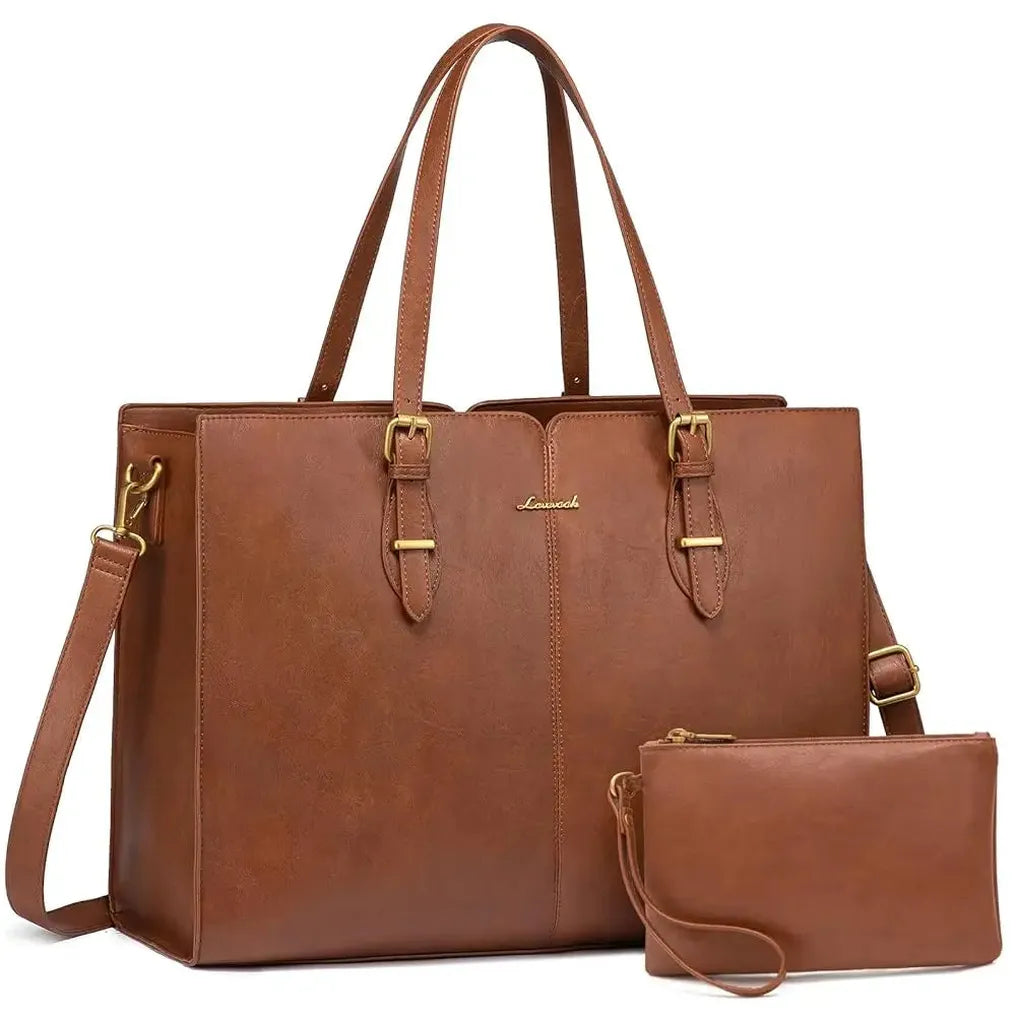 HKM-618643 Ladies Work bag with compartments Large Waterproof PU Leather Tote Bag for Women - Fits 15.6 to 17-Inch Laptops, Ideal for Business and Office Use