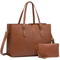 HKM-618643 Ladies Work bag with compartments Large Waterproof PU Leather Tote Bag for Women - Fits 15.6 to 17-Inch Laptops, Ideal for Business and Office Use