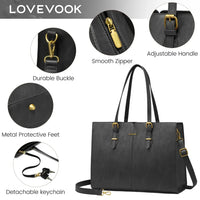 HKM-618643 Ladies Work bag with compartments Large Waterproof PU Leather Tote Bag for Women - Fits 15.6 to 17-Inch Laptops, Ideal for Business and Office Use