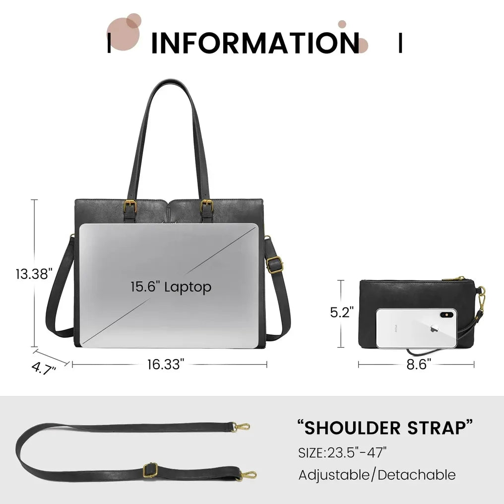 HKM-618643 Ladies Work bag with compartments Large Waterproof PU Leather Tote Bag for Women - Fits 15.6 to 17-Inch Laptops, Ideal for Business and Office Use
