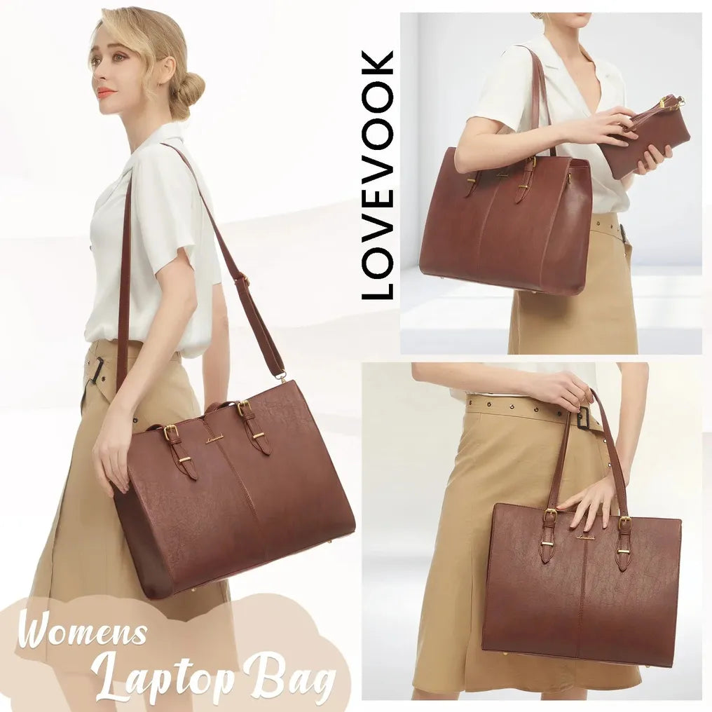 HKM-618643 Ladies Work bag with compartments Large Waterproof PU Leather Tote Bag for Women - Fits 15.6 to 17-Inch Laptops, Ideal for Business and Office Use