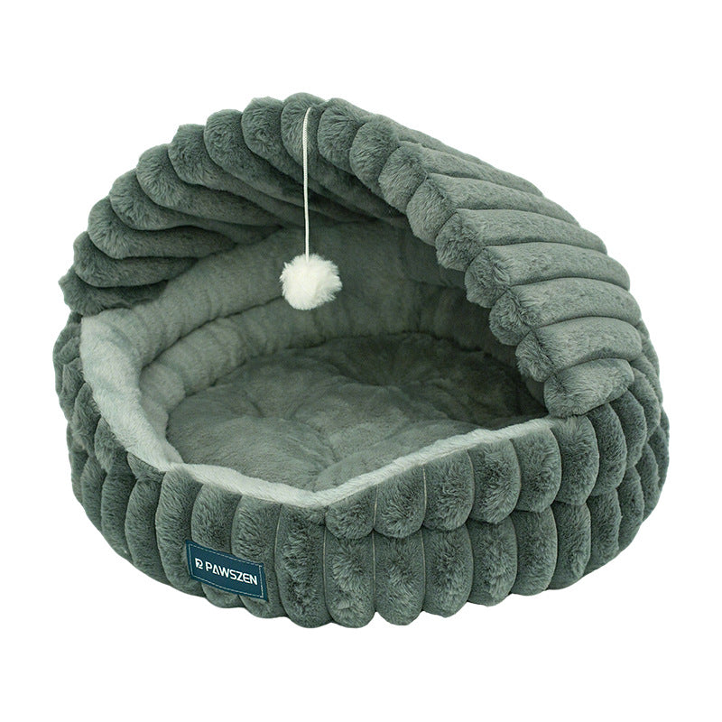 HKM-6186685 Cozy Large Cat Nest Pet Bed - Soft Cloth, Shell Design, 50CM Diameter in Gray, Pink, or White