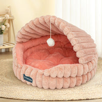 HKM-6186685 Cozy Large Cat Nest Pet Bed - Soft Cloth, Shell Design, 50CM Diameter in Gray, Pink, or White