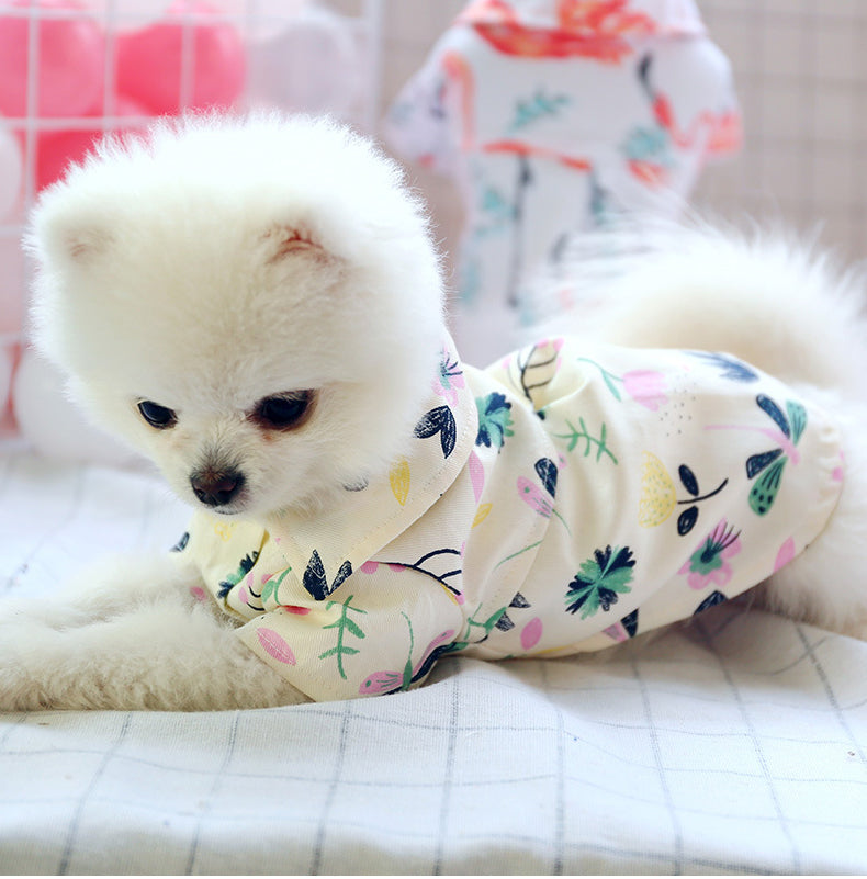 HKM-6188221 Cute Summer Shirt for Small Dogs - Flamingo Flower & Dragonfly Design