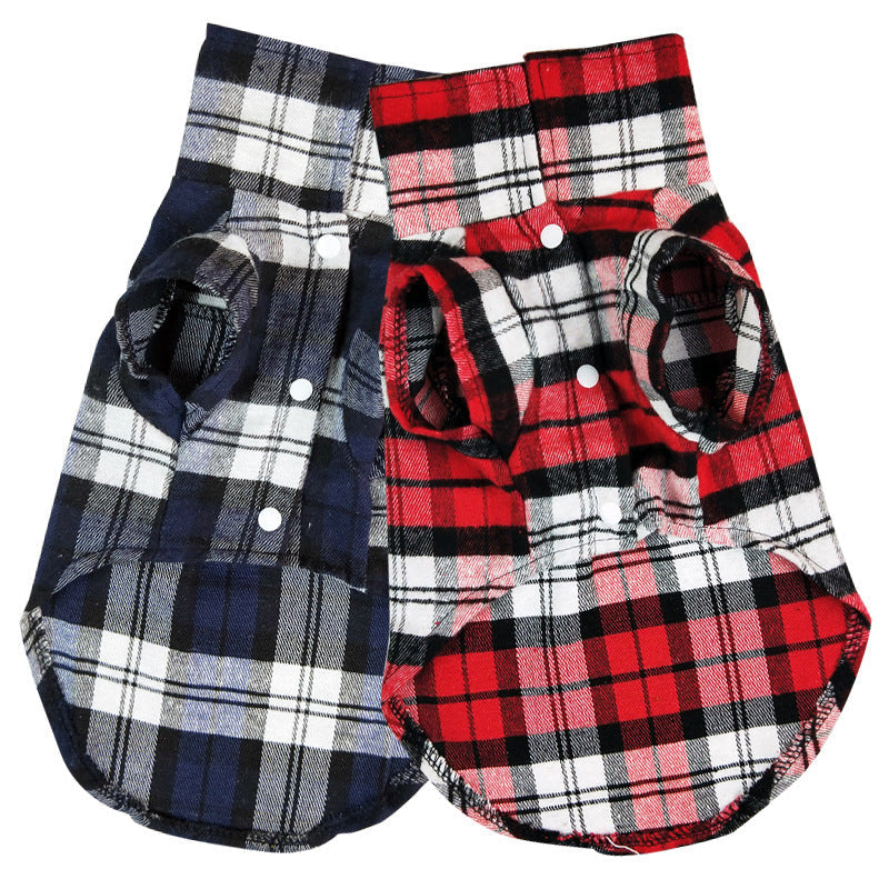HKM-6188989 Casual Plaid Pet Shirt in Red, Blue, and Green - Lightweight Polyester, Sizes XS to XL