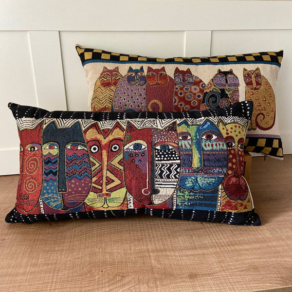 HKM-618899 Geometric Cat Design Cotton Pillow with PP Cotton Filler, 60x32cm