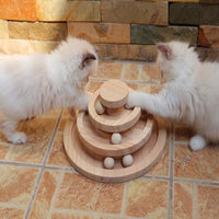 HKM-6189245 Three-Layer Wooden Cat Turntable Toy with Imported Pine Balls, Simple Atmosphere Design