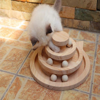 HKM-6189245 Three-Layer Wooden Cat Turntable Toy with Imported Pine Balls, Simple Atmosphere Design