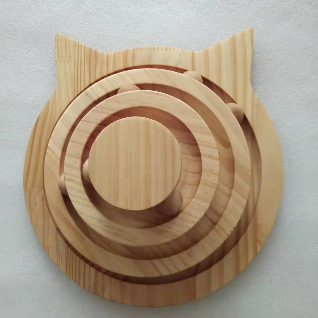 HKM-6189245 Three-Layer Wooden Cat Turntable Toy with Imported Pine Balls, Simple Atmosphere Design