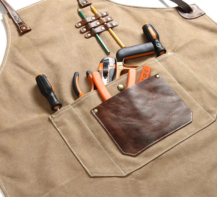 HKM-618963 Adjustable Cross Strap Multi-Purpose Canvas Apron with Tool Pocket for Gardening and Cooking