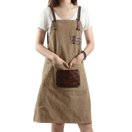 HKM-618963 Adjustable Cross Strap Multi-Purpose Canvas Apron with Tool Pocket for Gardening and Cooking