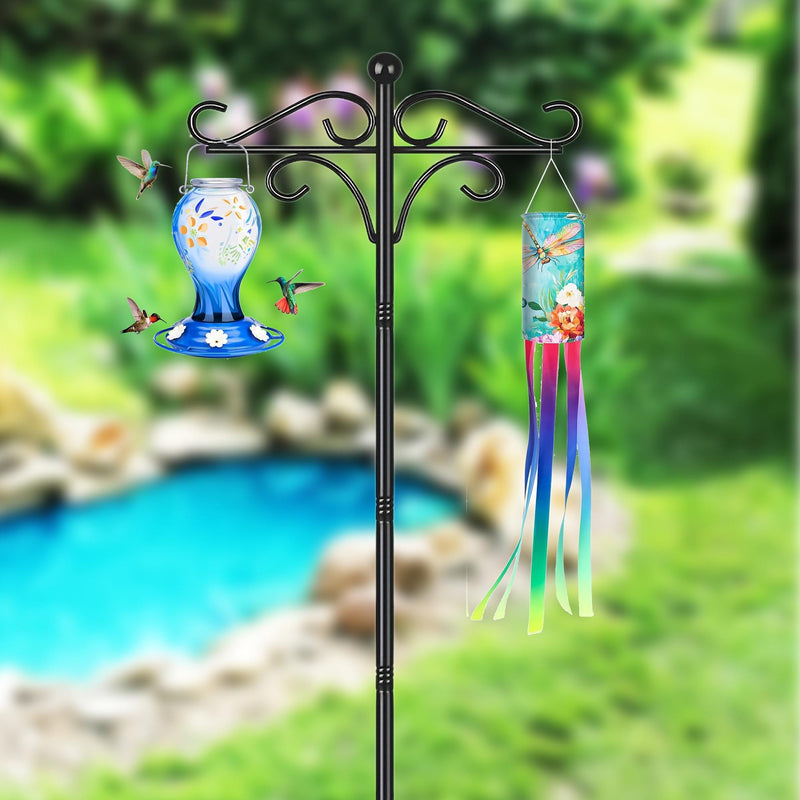 HKM-619027 Heavy Duty 76-Inch Metal Shepherd's Hooks - Adjustable Double Bird Feeder Pole for Outdoor Decor and Garden Use