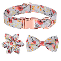 HKM-6190397 Detachable Hexapetalous Flowers Dog Collar - Soft Cotton, Adjustable Sizes in Orange, Blue, and Gray
