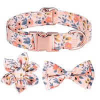 HKM-6190397 Detachable Hexapetalous Flowers Dog Collar - Soft Cotton, Adjustable Sizes in Orange, Blue, and Gray