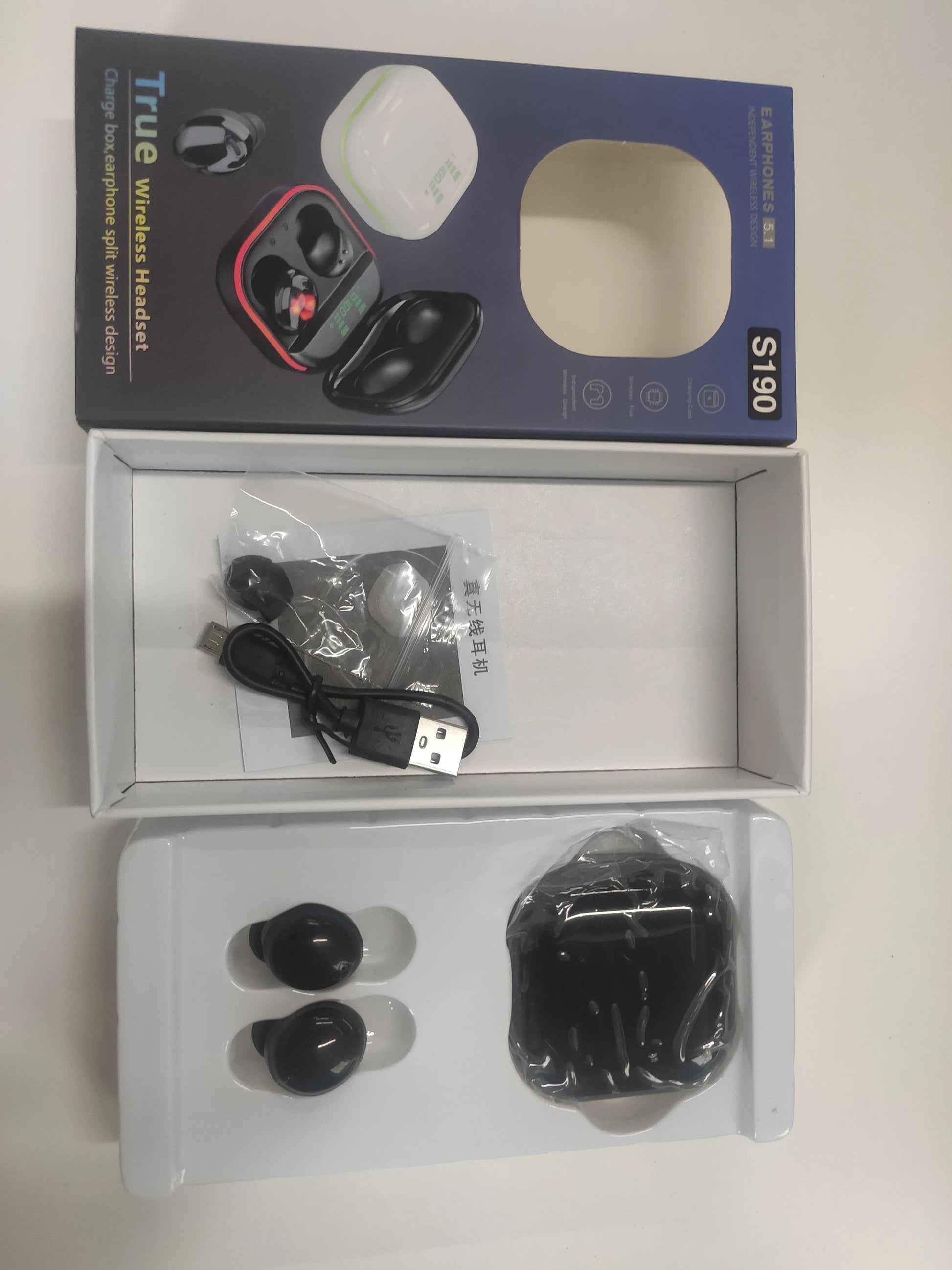HKM-619091 S190 Wireless TWS Bluetooth 5.1 Earbuds with Touch Control and Digital Display