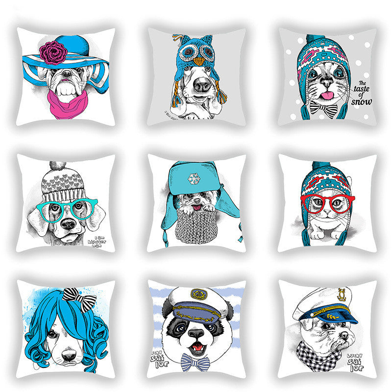 HKM-619155 Blue Series Pet Sofa Pillow Cover - Cartoon Car Print, Short Plush, 45x45cm