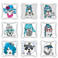 HKM-619155 Blue Series Pet Sofa Pillow Cover - Cartoon Car Print, Short Plush, 45x45cm
