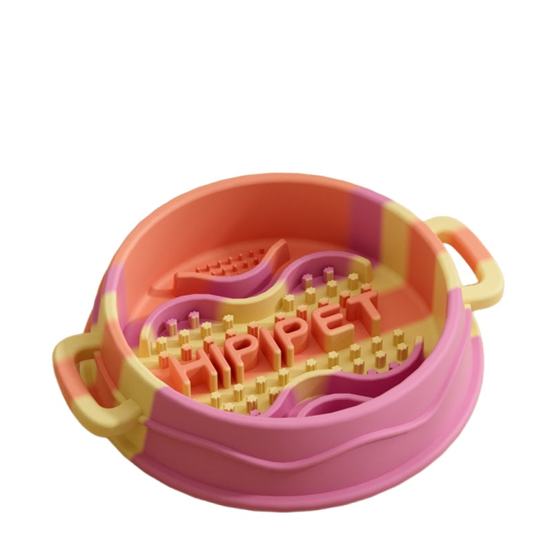 HKM-6192189 Slow Feed Silicone Dog Bowl with Double-Ear Handles and Maze Design for Healthy Eating