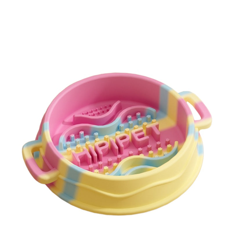 HKM-6192189 Slow Feed Silicone Dog Bowl with Double-Ear Handles and Maze Design for Healthy Eating