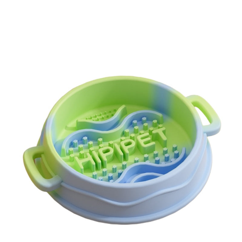 HKM-6192189 Slow Feed Silicone Dog Bowl with Double-Ear Handles and Maze Design for Healthy Eating