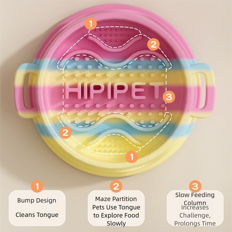 HKM-6192189 Slow Feed Silicone Dog Bowl with Double-Ear Handles and Maze Design for Healthy Eating