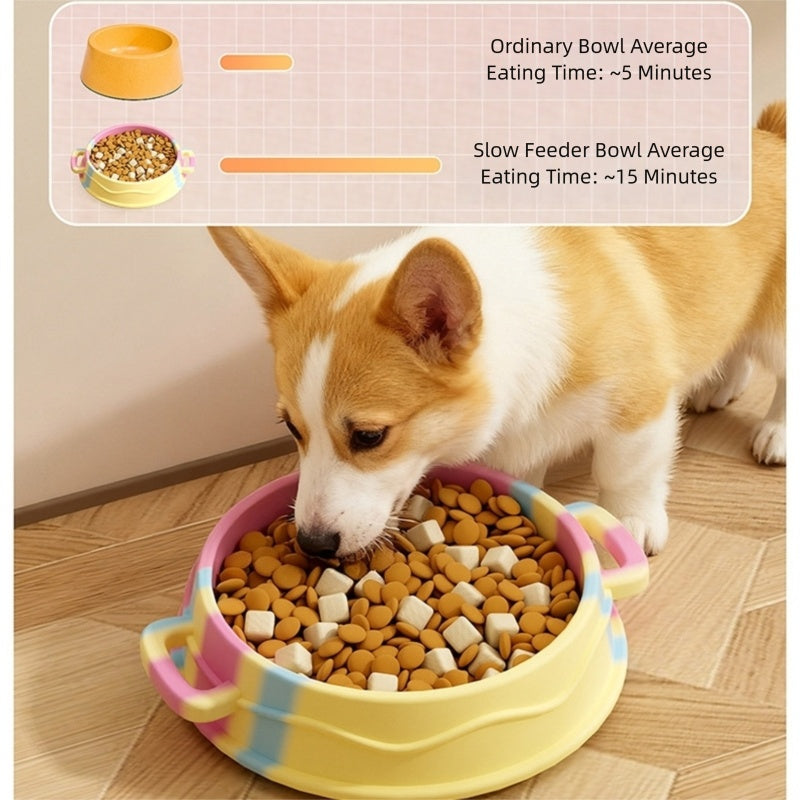 HKM-6192189 Slow Feed Silicone Dog Bowl with Double-Ear Handles and Maze Design for Healthy Eating