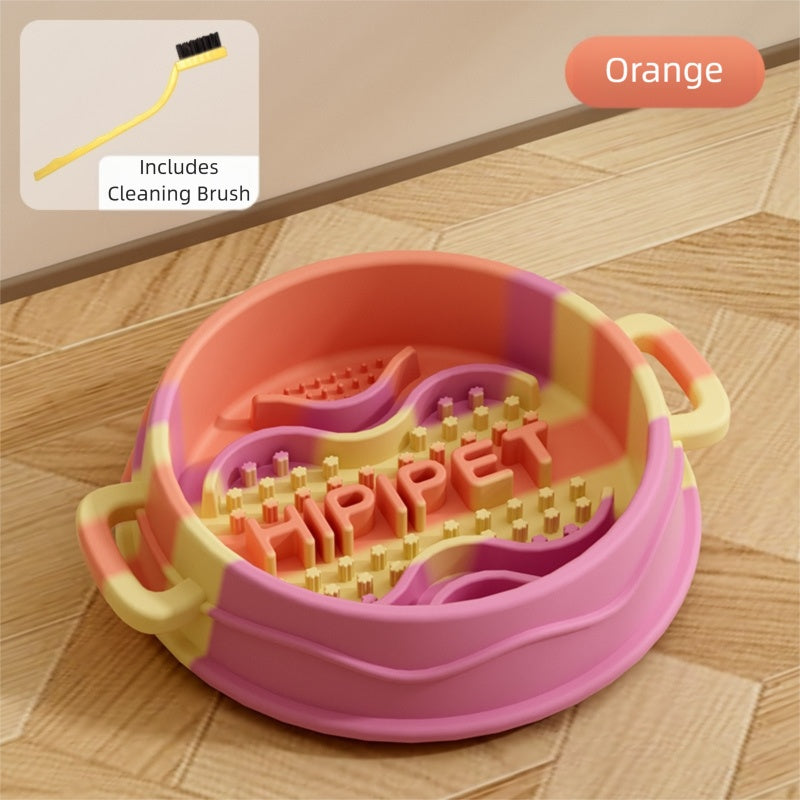 HKM-6192189 Slow Feed Silicone Dog Bowl with Double-Ear Handles and Maze Design for Healthy Eating