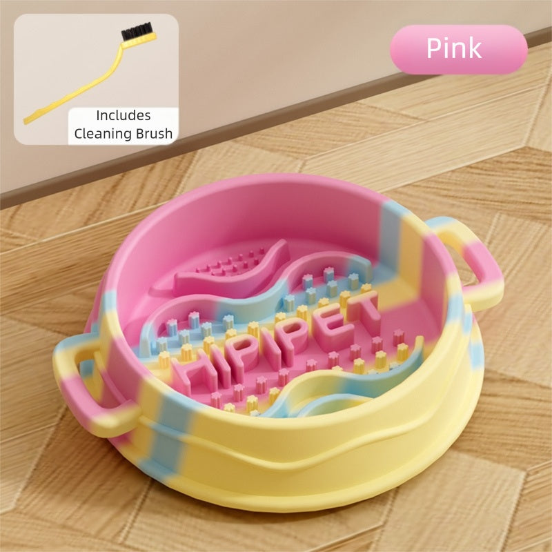 HKM-6192189 Slow Feed Silicone Dog Bowl with Double-Ear Handles and Maze Design for Healthy Eating