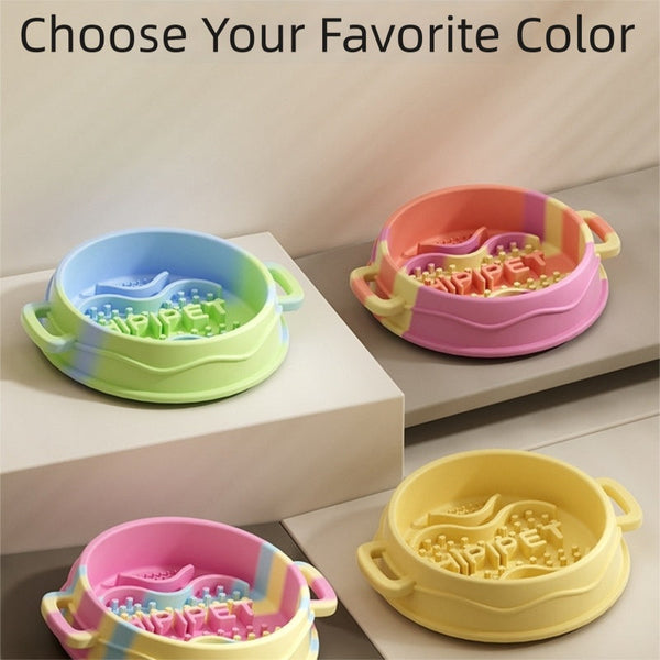 HKM-6192189 Slow Feed Silicone Dog Bowl with Double-Ear Handles and Maze Design for Healthy Eating