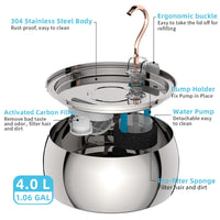 HKM-6194237 4L Stainless Steel Gooseneck Water Dispenser with Copper Tube for Cats and Dogs