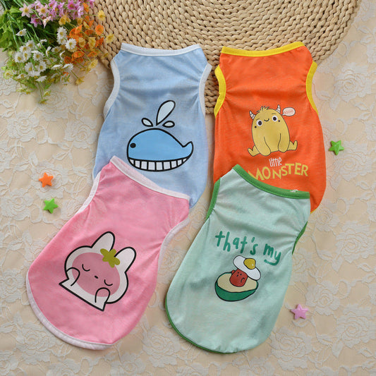HKM-6194749 Small Dog Ice Silk Vest with Cartoon Designs, Available in Multiple Colors and Sizes