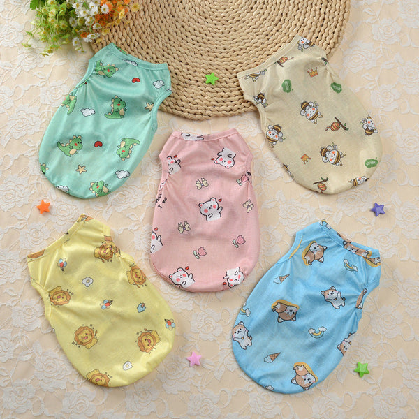 HKM-6194749 Small Dog Ice Silk Vest with Cartoon Designs, Available in Multiple Colors and Sizes