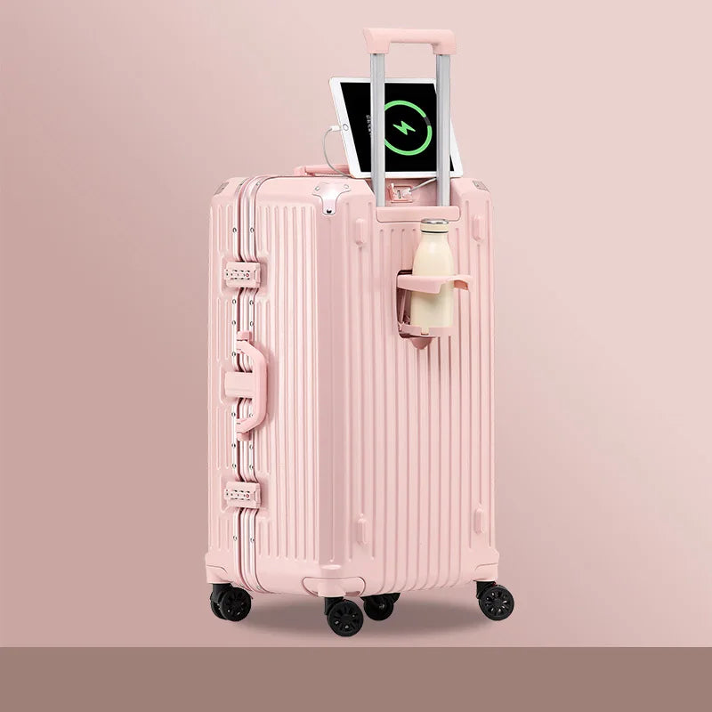 HKM-619475 Durable Water-Resistant Trolley Luggage with Cup Holder Hook