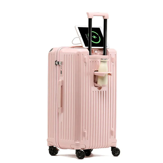 HKM-619475 Durable Water-Resistant Trolley Luggage with Cup Holder Hook