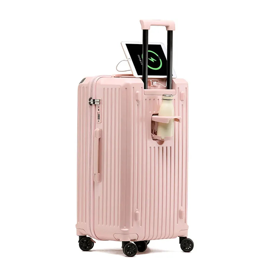 HKM-619475 Durable Water-Resistant Trolley Luggage with Cup Holder Hook