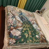 HKM-6195005 Nordic Style Leisure Blanket in Blue Peacock and Green Peacock ¨C Soft Polyester, Multiple Sizes Available