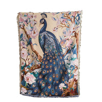 HKM-6195005 Nordic Style Leisure Blanket in Blue Peacock and Green Peacock ¨C Soft Polyester, Multiple Sizes Available