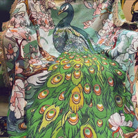 HKM-6195005 Nordic Style Leisure Blanket in Blue Peacock and Green Peacock ¨C Soft Polyester, Multiple Sizes Available