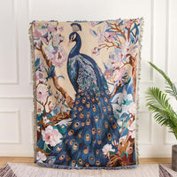 HKM-6195005 Nordic Style Leisure Blanket in Blue Peacock and Green Peacock ¨C Soft Polyester, Multiple Sizes Available