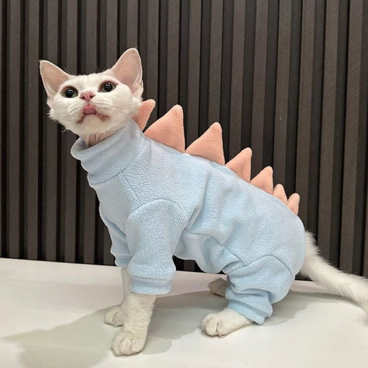 HKM-6195645 Hairless Cat Dinosaur Costume – Fleece Outfit for Sphynx, Cornish Rex, and Devon Rex