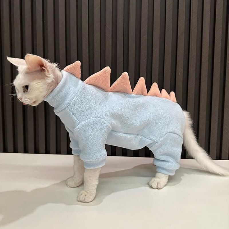 HKM-6195645 Hairless Cat Dinosaur Costume – Fleece Outfit for Sphynx, Cornish Rex, and Devon Rex